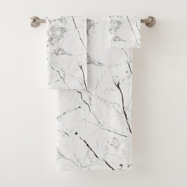 PixDezines White Marble Bath Towel Set (Insitu)