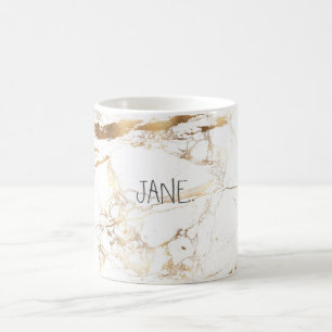 PixDezines WHITE MARBLE+FAUX GOLD VEINS Coffee Mug
