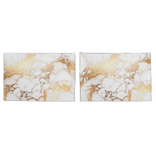 PixDezines WHITE MARBLE+FAUX GOLD VEINS Pillowcase