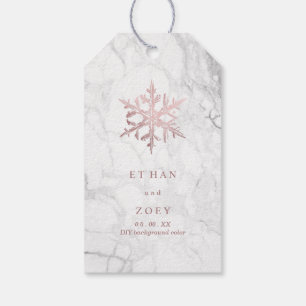 PixDezines White Marble Faux Rose Gold Snowflakes Gift Tags