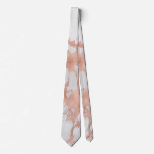 PixDezines White Marble+Faux Rose Gold Veins Neck  Tie (Front)
