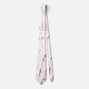PixDezines White Marble+Faux Rose Gold Veins Tie