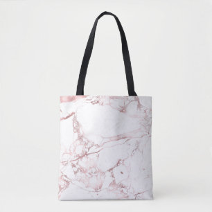 PixDezines WHITE MARBLE+FAUX ROSE GOLD VEINS Tote Bag