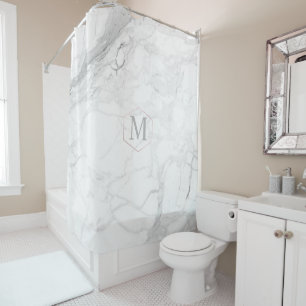 PixDezines WHITE MARBLE+MONOGRAM (removable) Shower Curtain