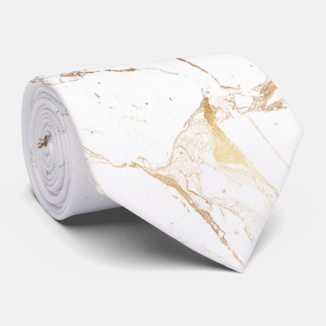 PixDezines White Marble Slab+Gold Veins Tie (Rolled)