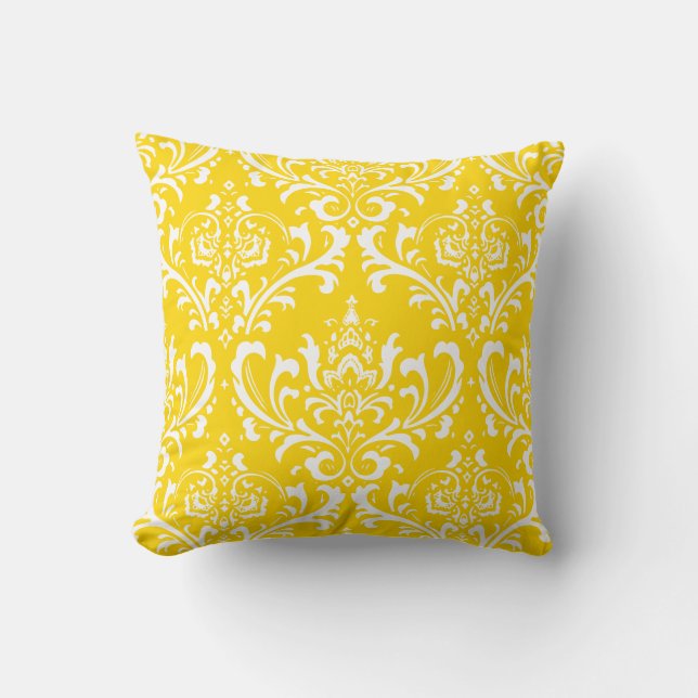 PixDezines White Rossi Damask/Yellow/DIY colour Cushion (Front)
