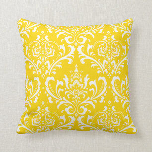 PixDezines White Rossi Damask/Yellow/DIY colour Cushion