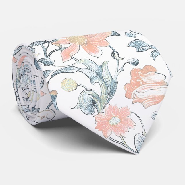 PixDezines William Morris Dusty Blue n Blush Pink Tie (Rolled)