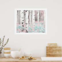 PixDezines Winter Birch Forest Blue Ferns Bed