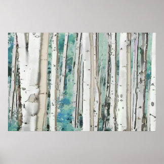 PixDezines Winter Silver Birch Forest Teal Green Poster