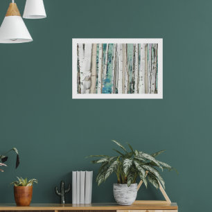 PixDezines Winter Silver Birch Forest Teal Green Poster