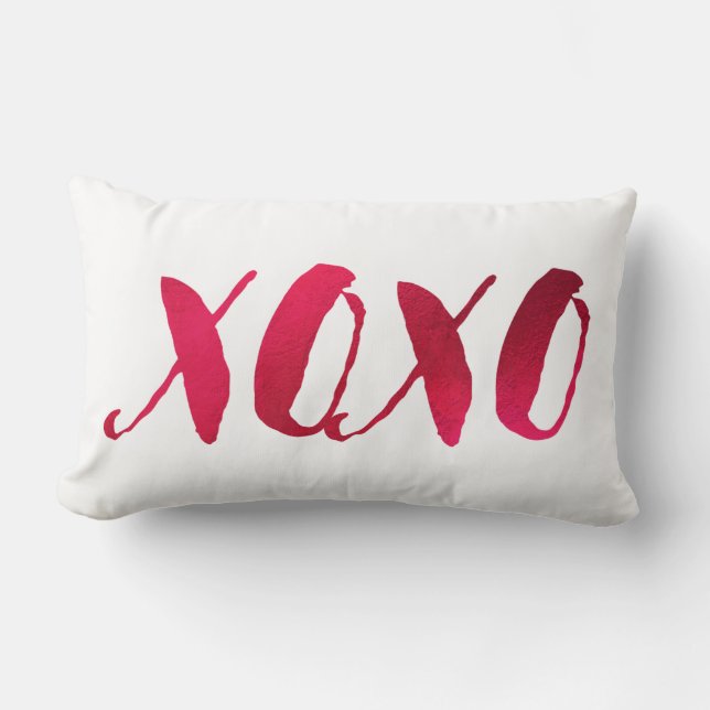 PixDezines XOXO in Faux Red Foil Lumbar Cushion (Front)