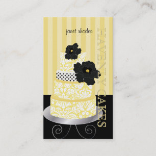 PixDezines yellow stripes+damask cake/pâtisserie Business Card