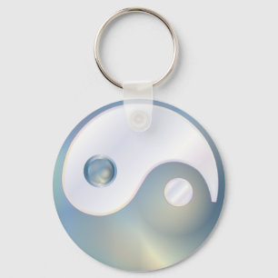 PixDezines yin yang/white+faux gold Key Ring