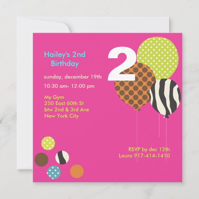 PixDEzines Zebra Balloons Birthday Invitations (Front)