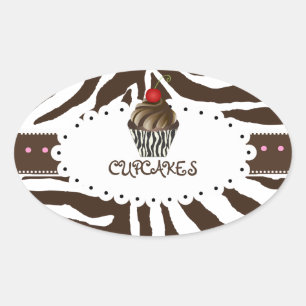 PixDezines zebra+cupcake/DIY colour Oval Sticker