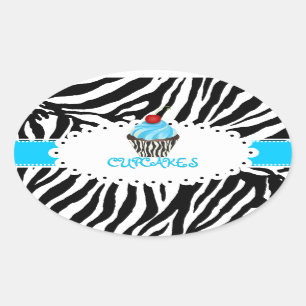 PixDezines zebra+cupcake/DIY ribbon colour Oval Sticker