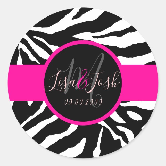 PixDezines Zebra, Monogram DIY Colour Classic Round Sticker (Front)