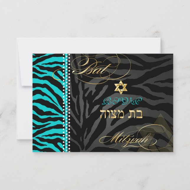PixDezines Zebra RSVP Bat Mitzvah/DIY Colour Aqua (Front)