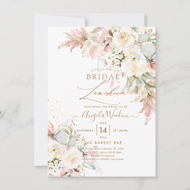 PixDezinesH2 Blush Alabaster Roses Bridal Luncheon Invitation (Front)
