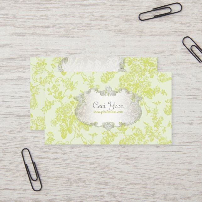 PixDezinves toile/green roses/DIY background Business Card (Front/Back In Situ)