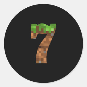 Pixel 7yr Birthday Number Seven 7 Year Old 7th Vid Classic Round Sticker