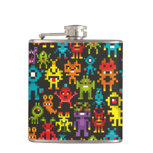 Pixel 8bit monsters hip flask