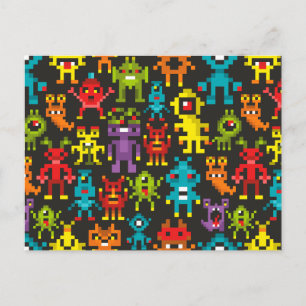Pixel 8bit monsters postcard