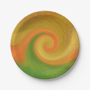 Pixel Abstract Autumn Swirl Paper Plate