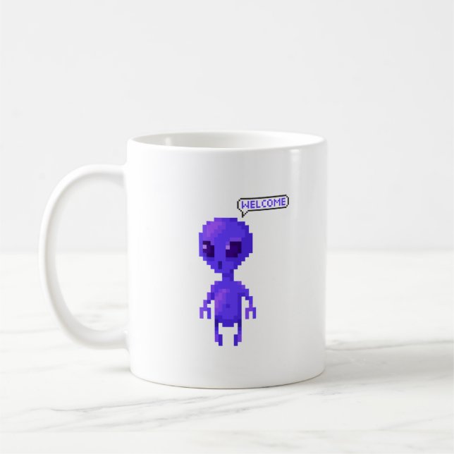 Pixel Alien Welcome Gamer Coffee Mug (Left)