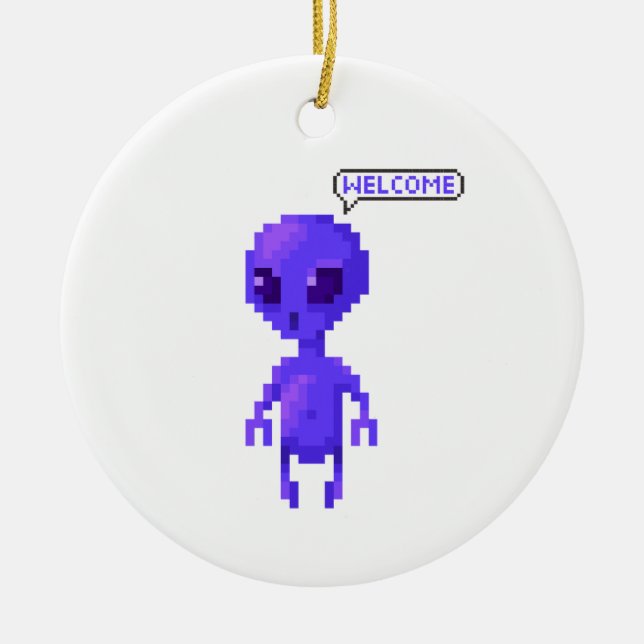 Pixel Alien Welcome Gaming Ceramic Ornament (Front)