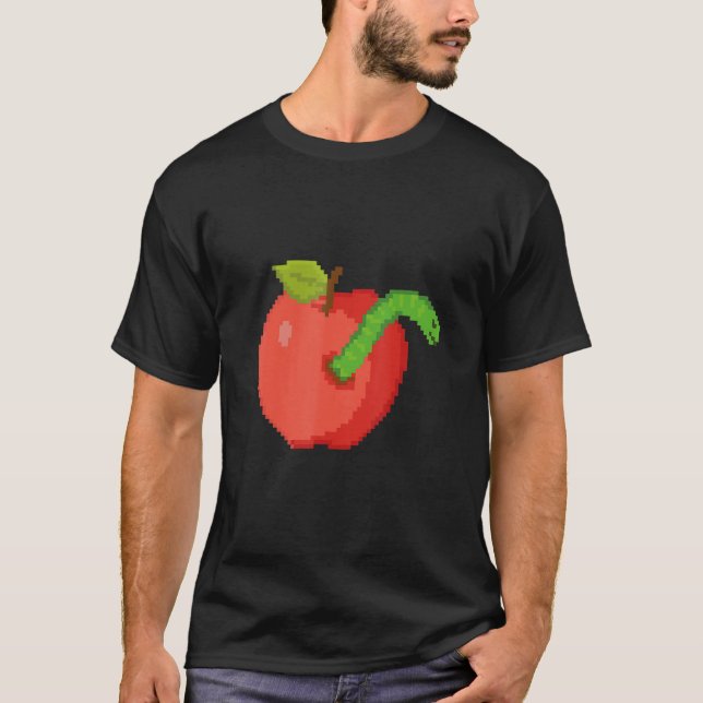 Pixel   Apple With Worm Inside T-Shirt (Front)