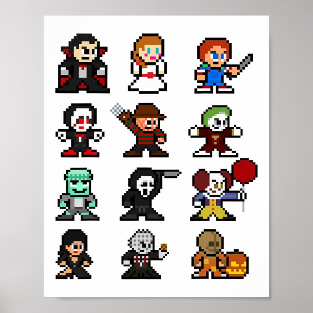 Pixel Art 8-bit Horror Halloween Scary Character V Poster (Front)