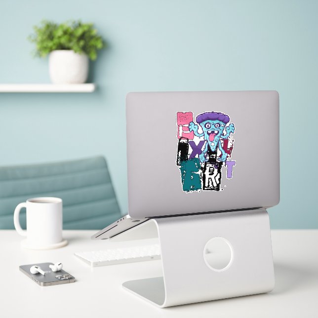 Pixel art and blue monster (Laptop On Desk)