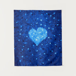 Pixel Art Blue Heart Retro Gamer Love Tapestry