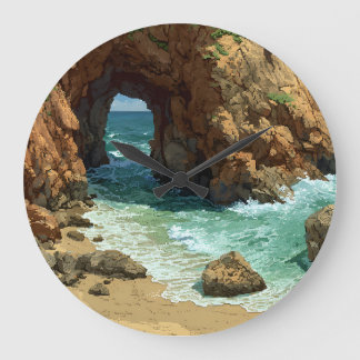 Pixel art cave on the beach clock