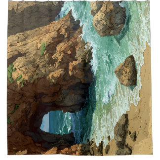 Pixel art cave on the beach shower curtain