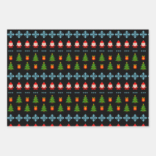 Pixel Art Christmas Wrapping Paper Sheet