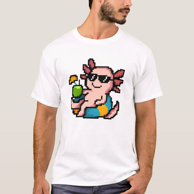 Pixel Art Cool Axolotl Chilling  T-Shirt (Front)