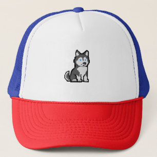 Pixel Art Curious Husky T-Shirt – Adorable Retro D Trucker Hat