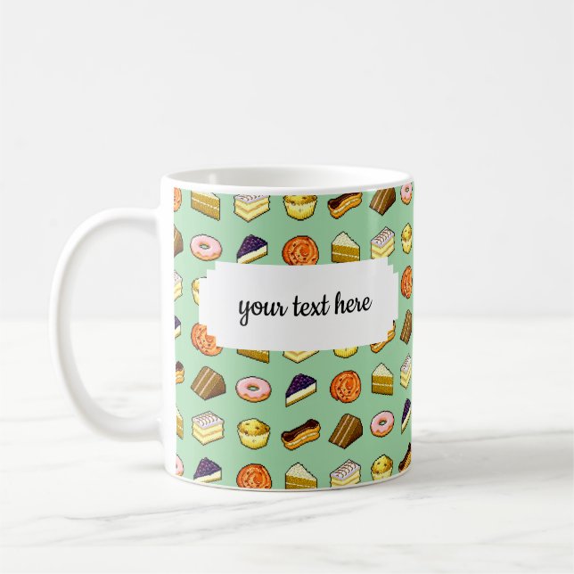 Pixel Art Delicious Cakes Pattiserie Pattern Coffee Mug (Left)