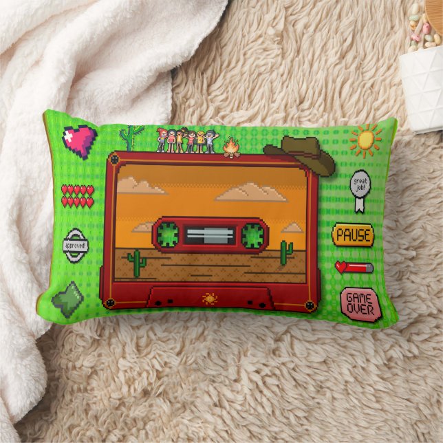 Pixel art denim  lumbar cushion (Blanket)