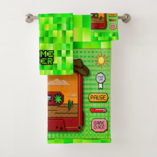 Pixel art denim set towels