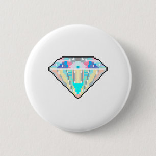Pixel art diamond gem 6 cm round badge