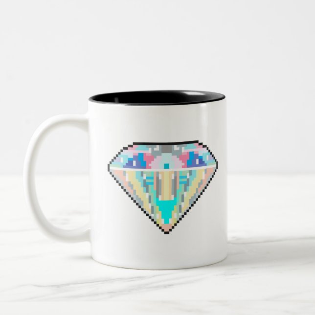 Pixel art diamond gem Two-Tone coffee mug (Left)