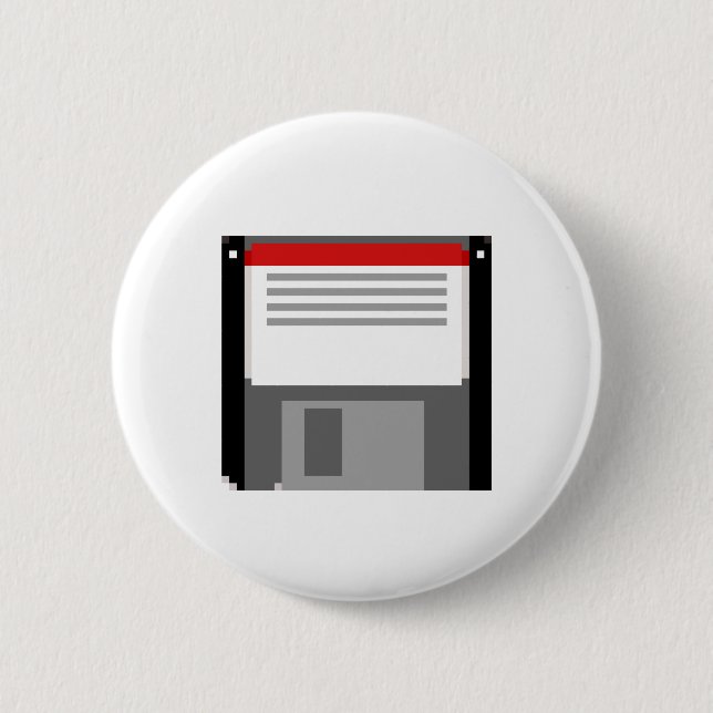 Pixel art floppy disc 6 cm round badge (Front)
