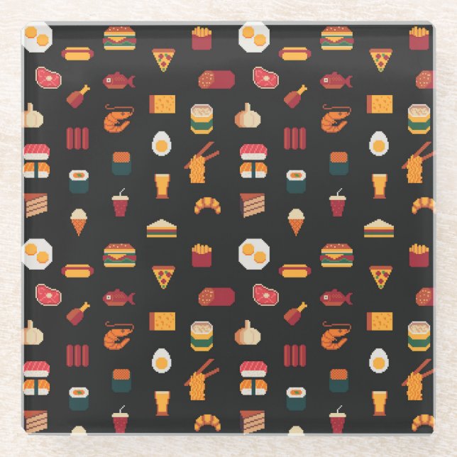 Pixel art food, seamless texture. glass coaster (Front)