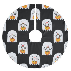 Pixel art ghost: Halloween pattern Brushed Polyester Tree Skirt