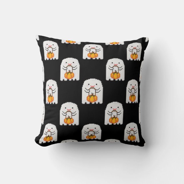 Pixel art ghost: Halloween pattern Cushion (Front)