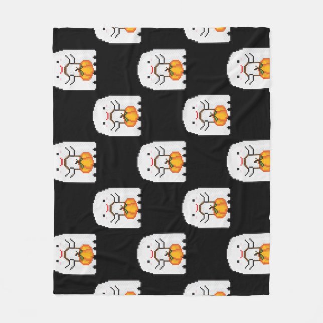 Pixel art ghost: Halloween pattern Fleece Blanket (Front)